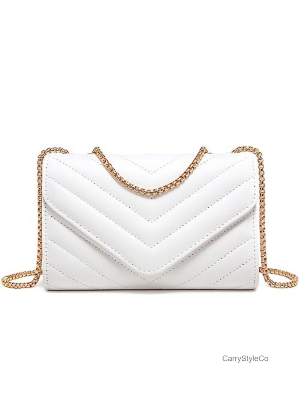 Quilted Faux Leather Crossbody Evening Bag with Gold Chain